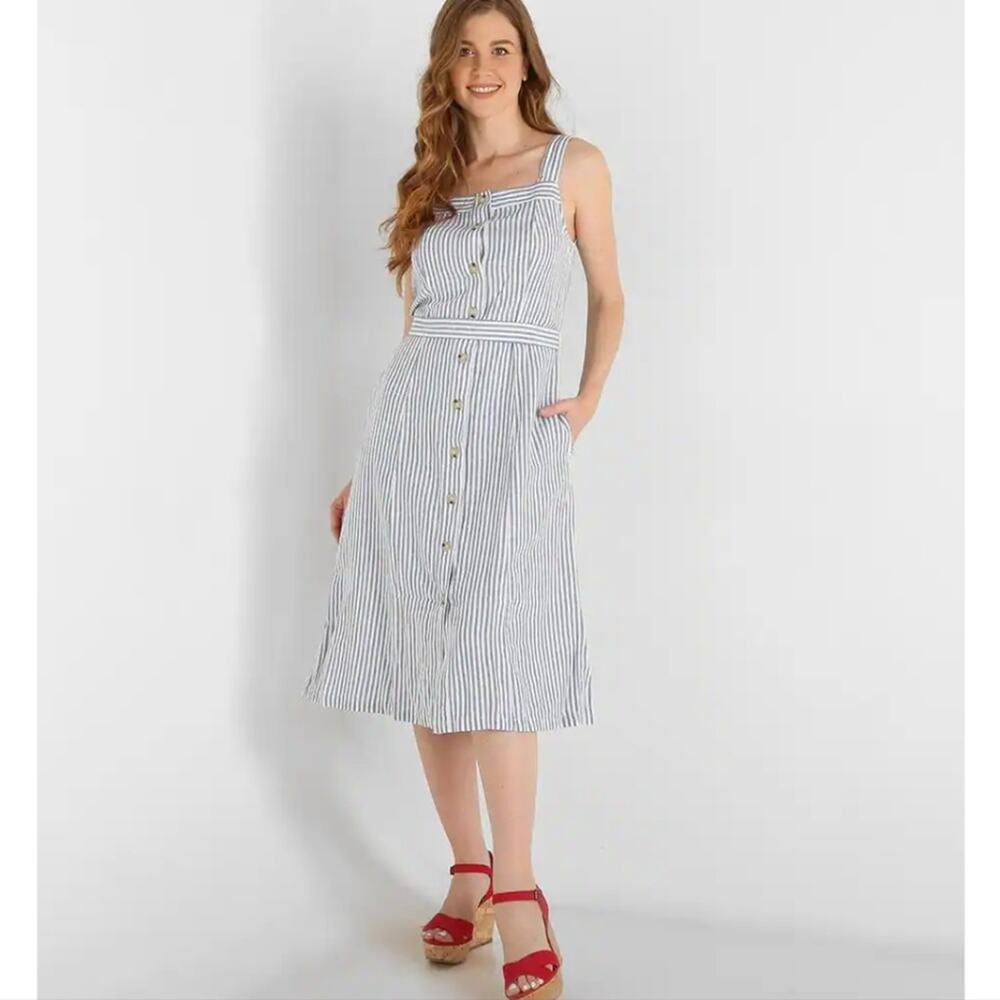 Liz Claiborne Blue and White Striped Midi Dress